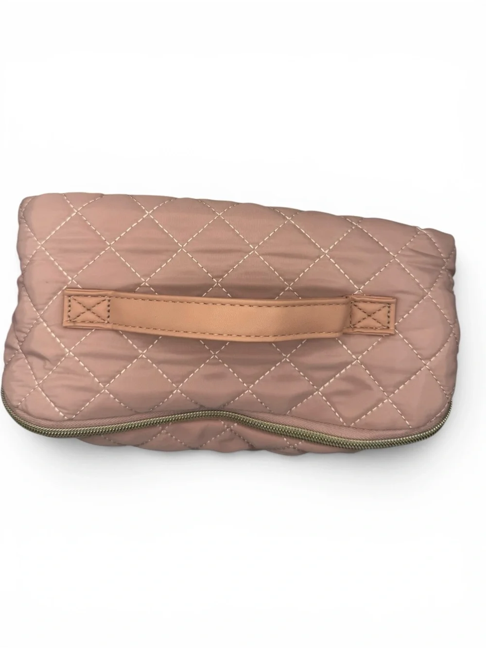 Quilted Mauve Travel Cosmetic Bag with Top Handle